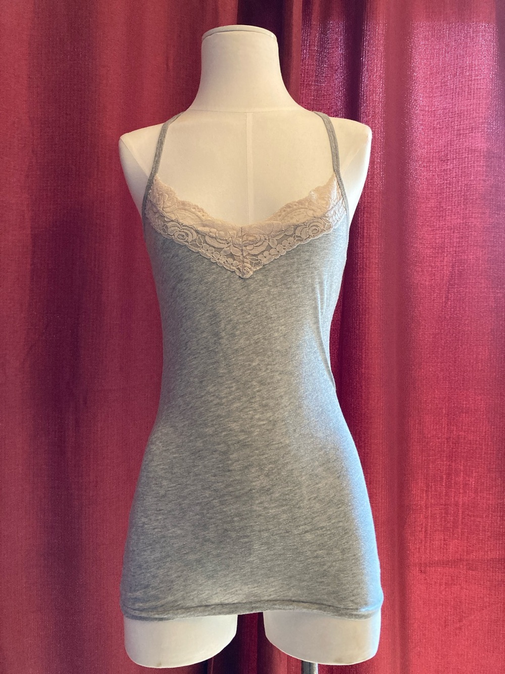 Pink Victoria’s Secret Grey Lace Trim Camisole Tank